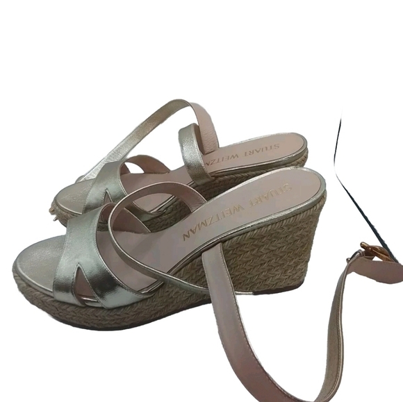 STUART WEITZMAN ZUZU ESPADRILLE WEDGE PLATINO PLAFTFORM SZ 9.5 - Picture 7 of 8